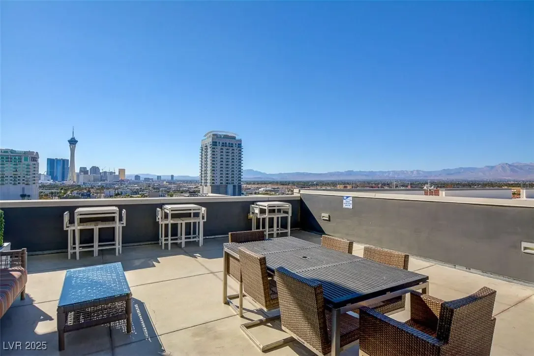 JUHL Rooftop Deck with lounge seating and mountain views
